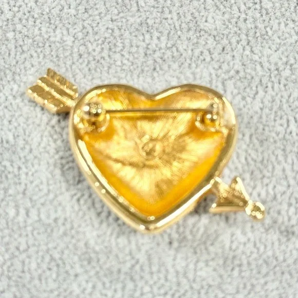 Vintage Signed Swarovski Gold Plated Pave Heart & Arrow Brooch Pin - Picture 3 of 3